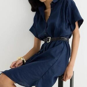 J.Crew Relaxed Linen Shirt Dress Navy Medium Petite